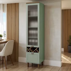Balcão Cristaleira para Cozinha com Porta de Vidro Provençal Iluminata Verde/Mint Verde Mint