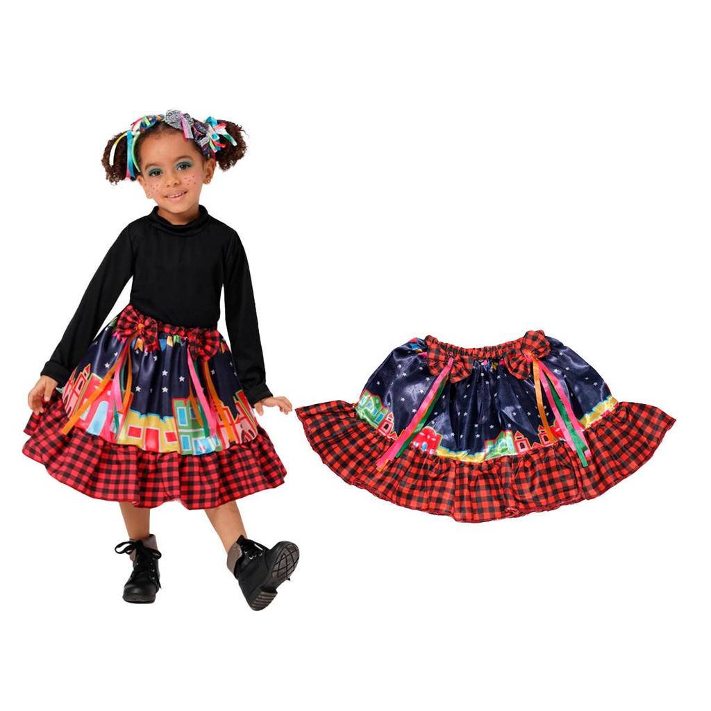 Saia Infantil Festa Junina Xadrez Vermelha Sertãozinho Roupa pra Menina Quermesse Escola Quadrilha · foto 2