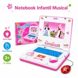 Laptop de brinquedo rosa com mouse