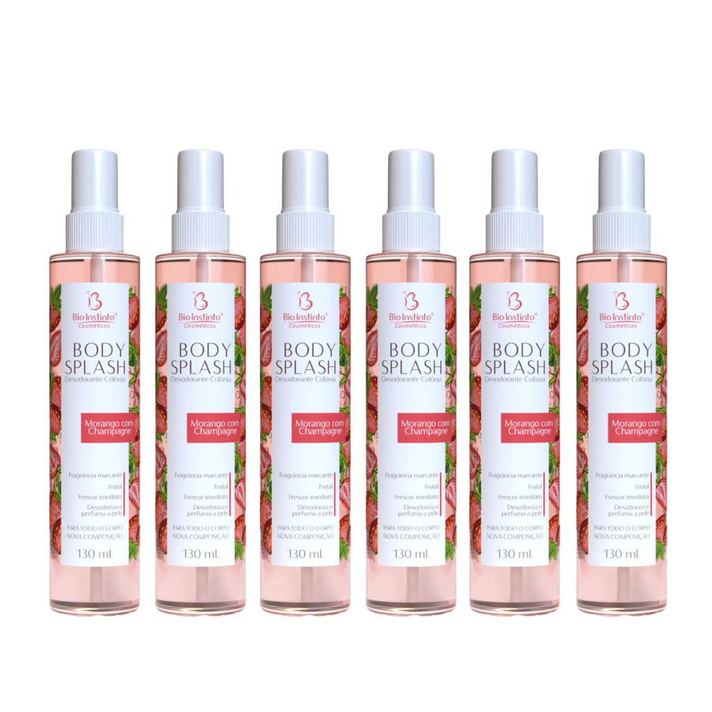 Kit 6 Body Splash Morango Com Champagne 130ml Bio Instinto