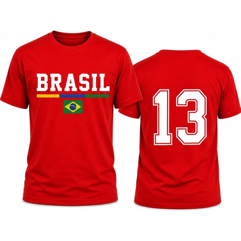 Camisa Brasil 13 Algodao Esquerda Unissex Casual Urbana Estilo Brasileiro Vermelho Premium Macio Confortavel DVS