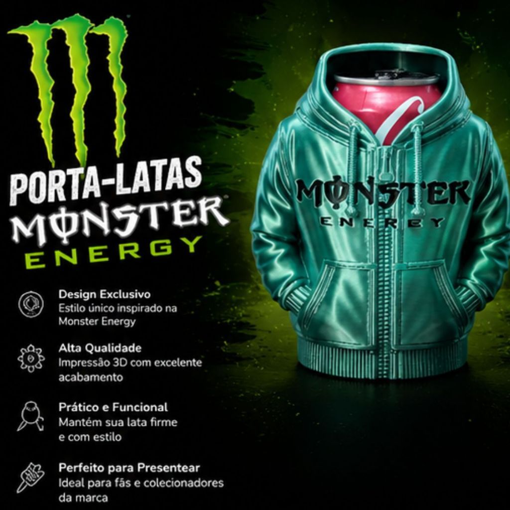 Porta Lata Monster 473ml Caneca Design Moletom Capuz Impressão 3D Decoração Gamer Diversas Cores