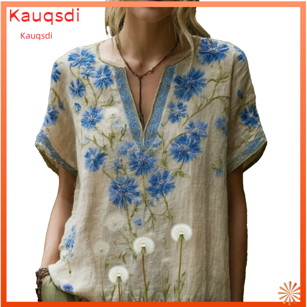 Women Shirt Women’s V-neck Short Sleeve Loose Fit Blouse 3d Printed Summer Casual Pullover Top Lightweight Daily Wear
