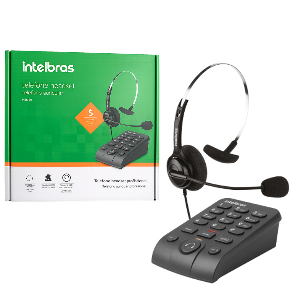 Telefone Headset Intelbras HSB40 Compacto, Microfone flexível, Otimiza a Experiencia do Usuario