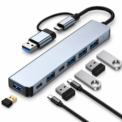 Hub USB Tipo C 8 em 1 USB 3.0 USB 2.0 Extensor Portas Adaptador para Notebook Tablet Celular LT-565