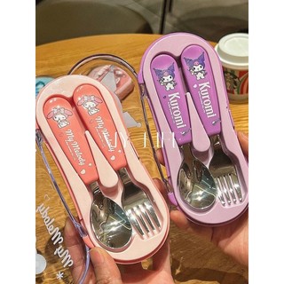 Genuíno Sanrio colher garfo conjunto 304 aço inoxidável crianças estudante talheres colher garfo conjunto de duas peças 