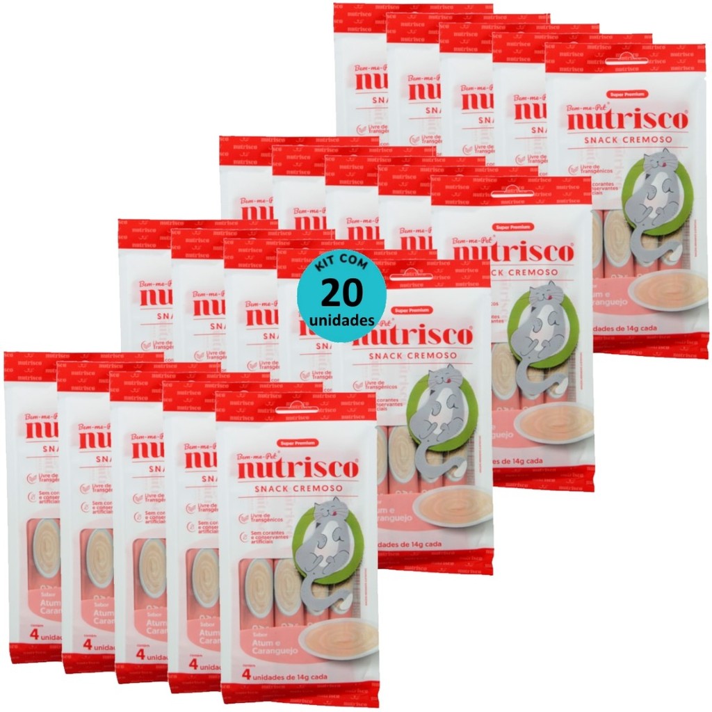 SNACK CREMOSO NUTRISCO GATOS 14G ATUM E CARANGUEJO COM 4 UN - KIT COM 20