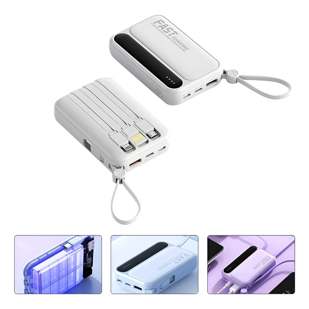 Power Bank 10000mah Carregador Portatil Mini Com 4 Cabos