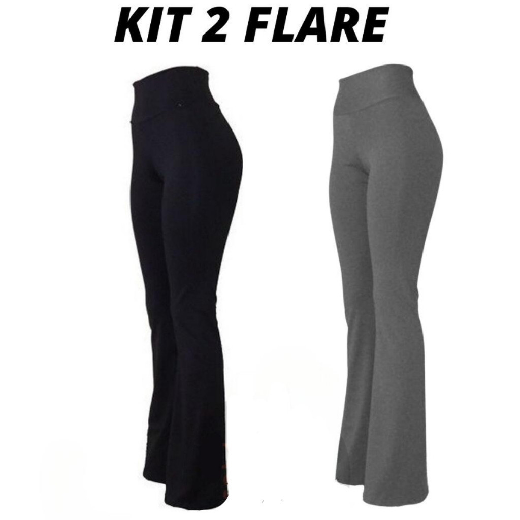 Kit 2 Calças Legging FLARE, Bailarina, Boca de Sino, Suplex Cintura Alta, Academia, Social ou Casual em Oferta na Shopee