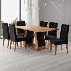 Mesa de Jantar 6 Lugares Lana Mel/Veludo Preto - Viero Móveis