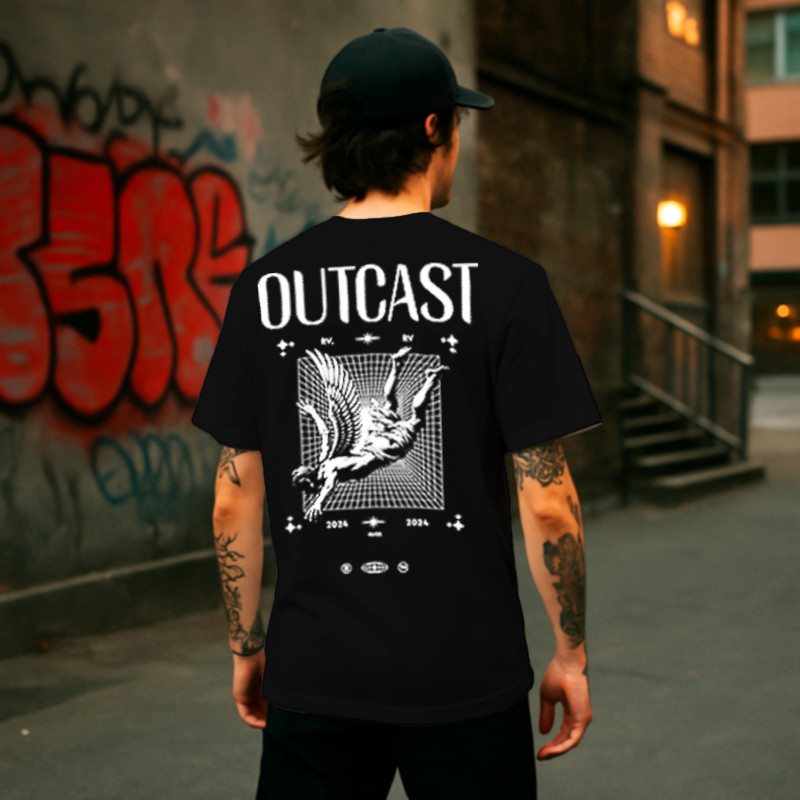 Camiseta Masculina Camisa Outcast Angel Gola Redonda Estilo Streetwear