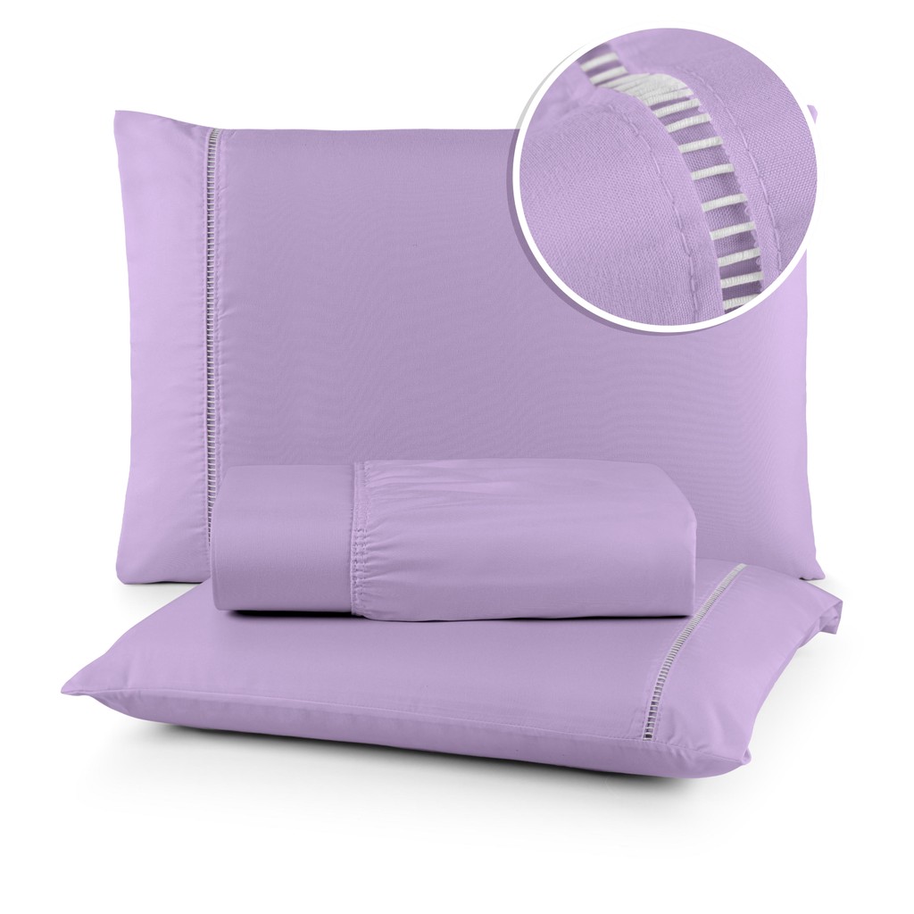 Jogo de Cama Queen Lençol 3 Peças em MicroPercal 400 Fios com Fronha Ponto Palito