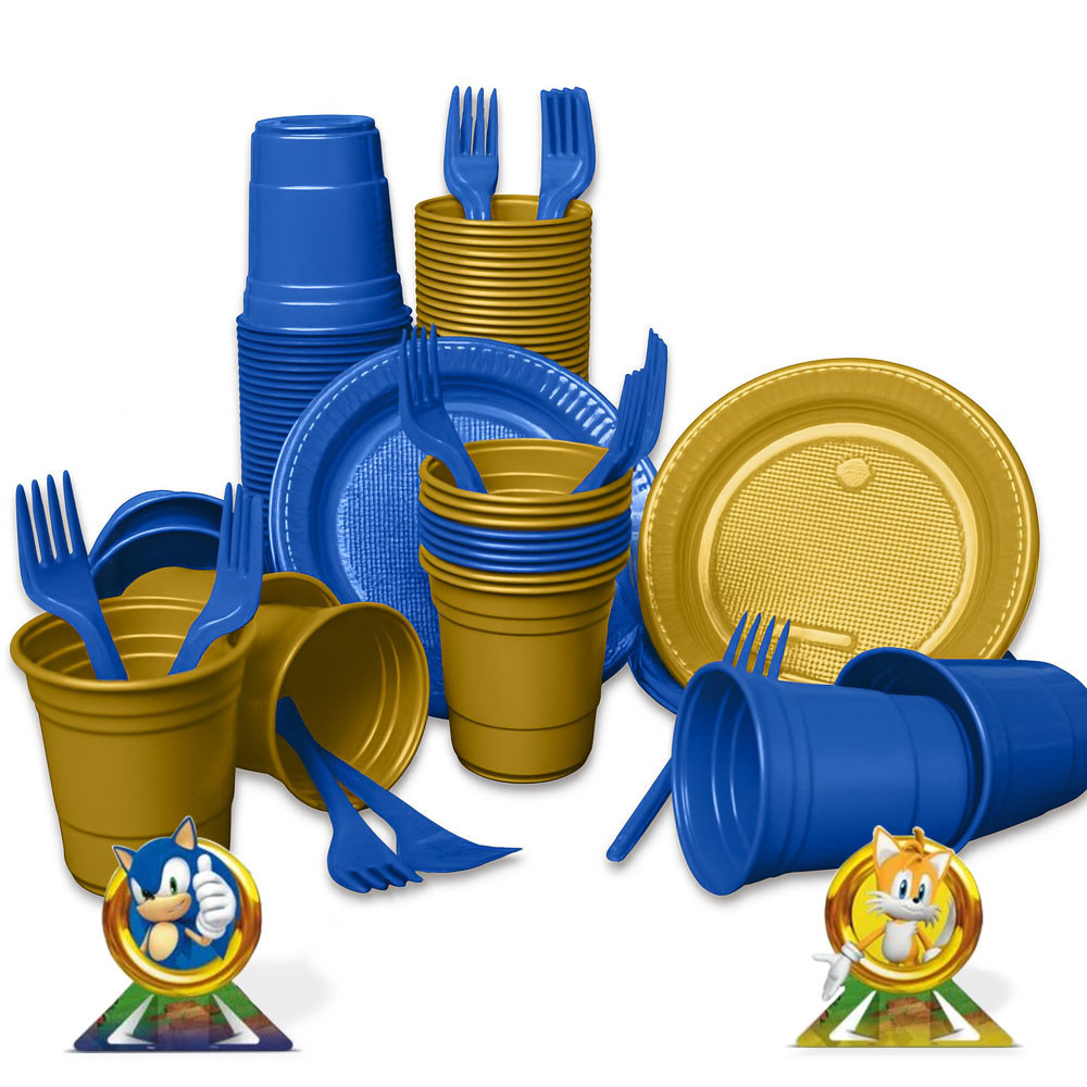Kit Decartávei Festa Sonic Azul e Dourado Para 50 Pessoas em Oferta na Shopee