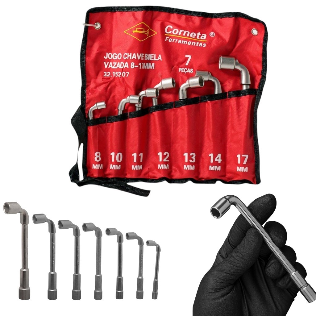 Jogo Chave Biela Curta 7 Peças 8-17 mm com Estojo Corneta