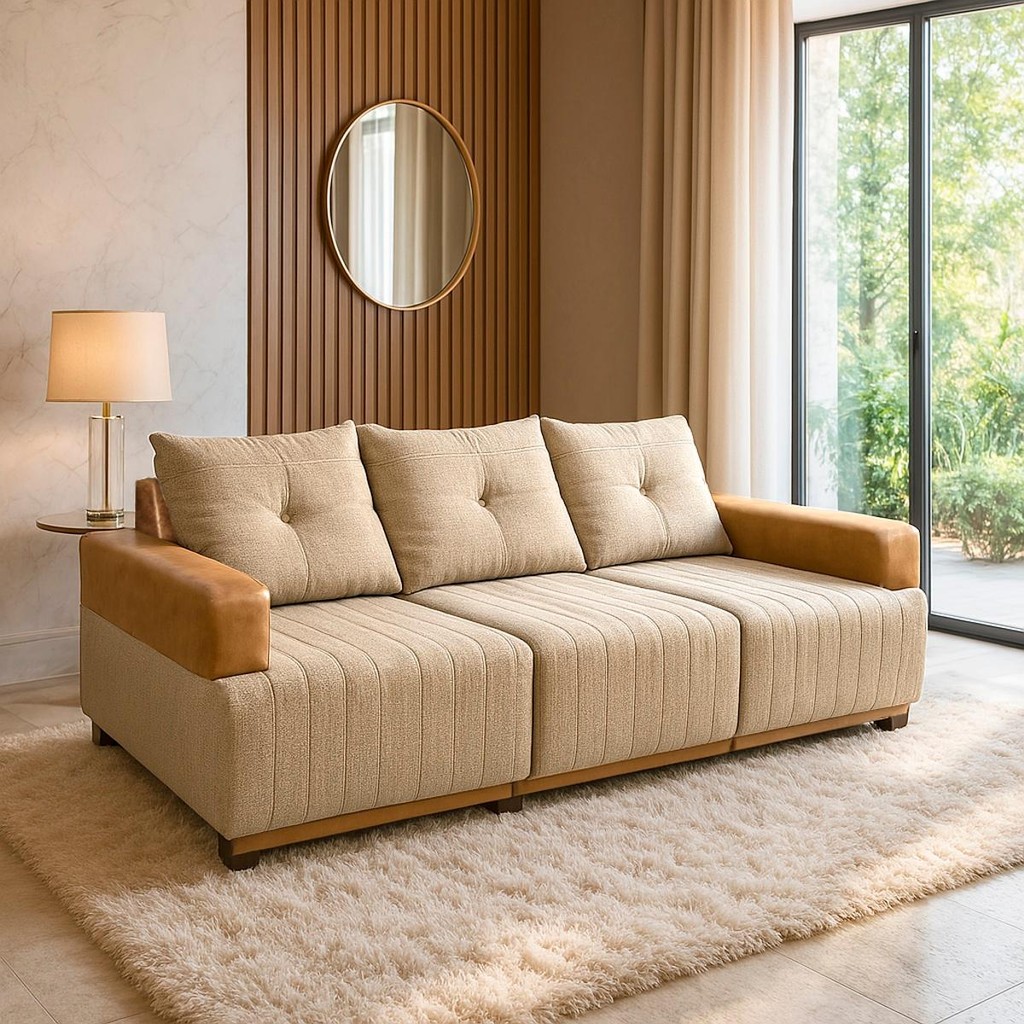 Sofá 3 Lugares Living 2,35m Leona Bom Pastor em Oferta na Shopee