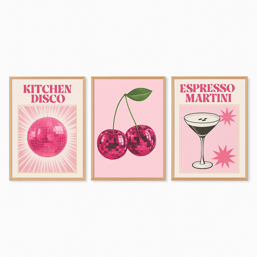 Quadros Decorativos Vintage Aesthetic Fofo Delicado Meigo Feminino Cereja Globo Dança Drink Aquarela Minimalista