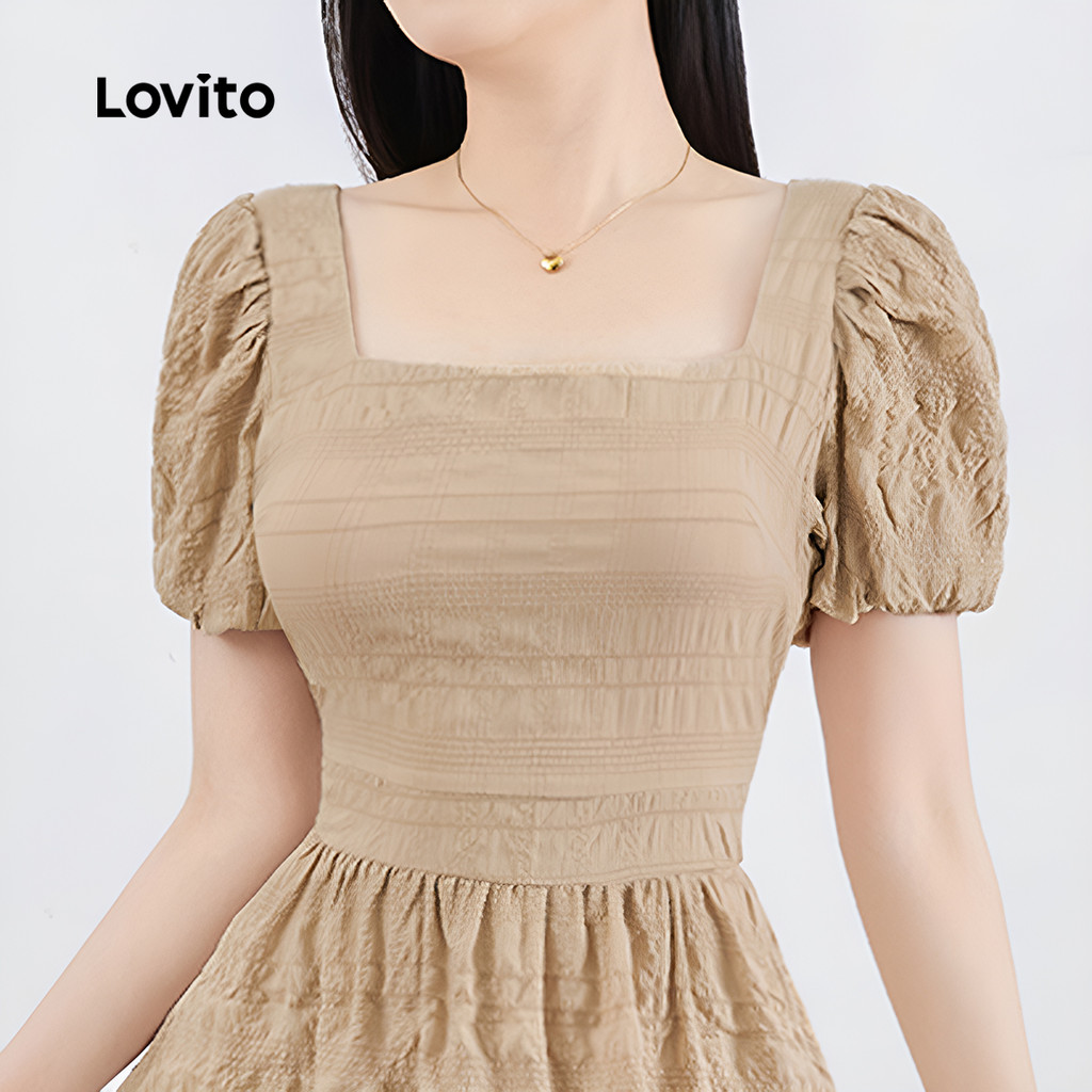 Lovito Vestido Elegante Jacquard Primavera/verão Cáqui Para Mulheres L138ED329