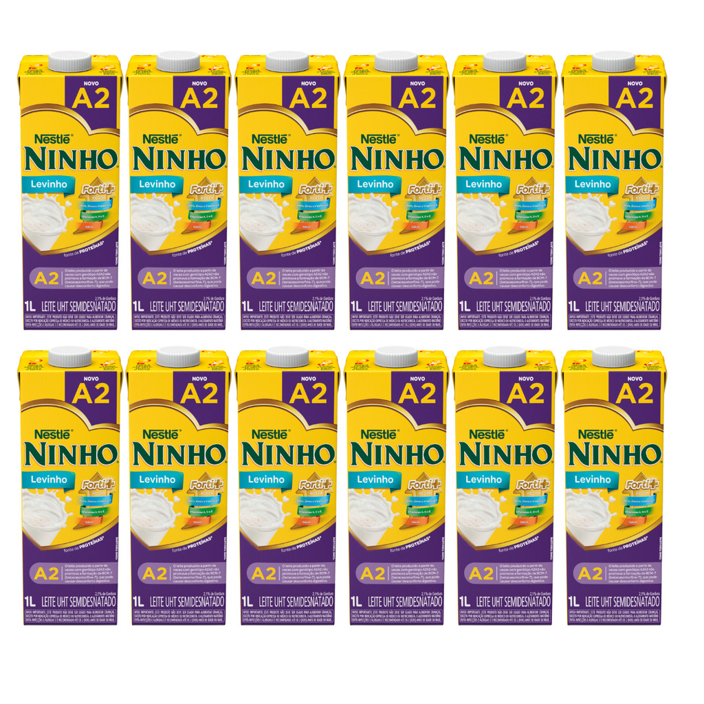 Kit C/12 Leite Ninho Semidesnatado A2 1L Nestle em Oferta na Shopee
