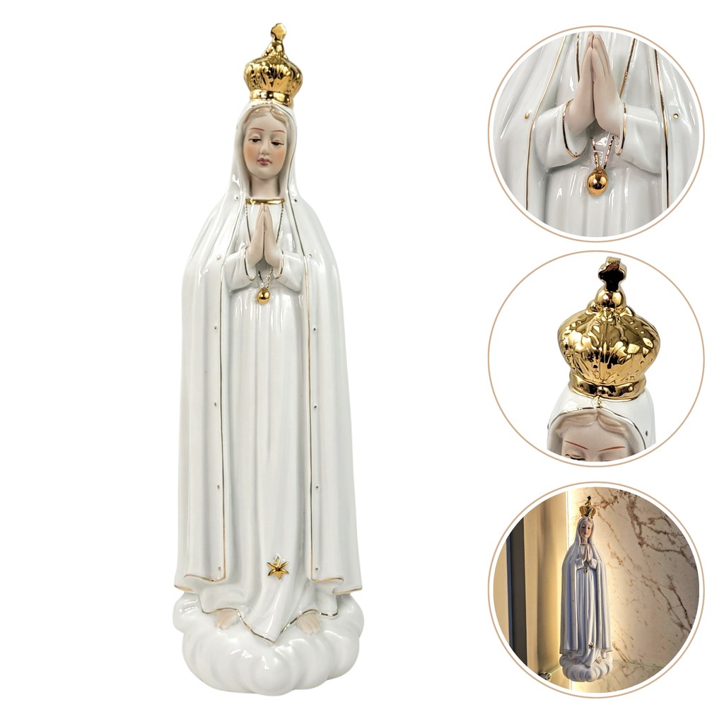 Nossa Senhora De Fátima Porcelana Branca 32cm Arte Sacra