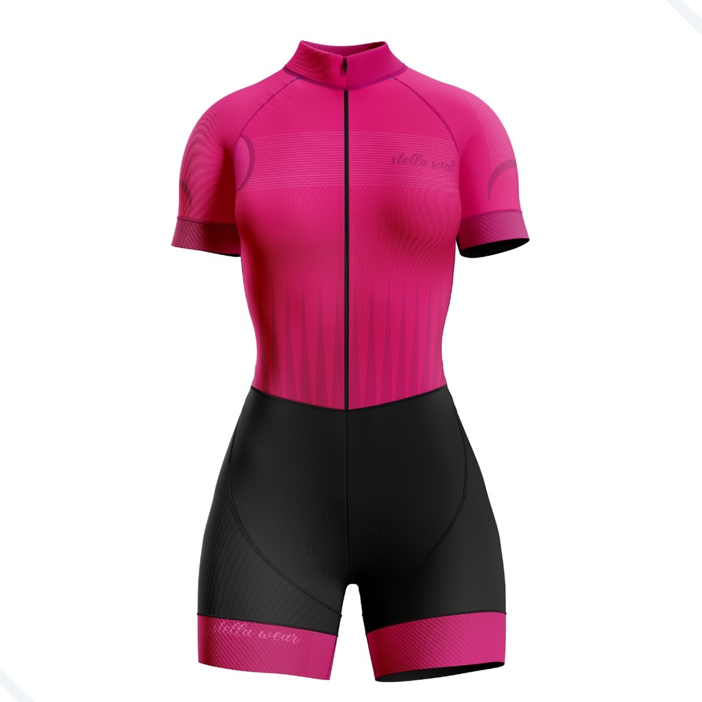 Macaquinho Ciclismo Feminino Profissional Gel Acolchoado UV Proteção MTB Speed Stella Risk Rosa