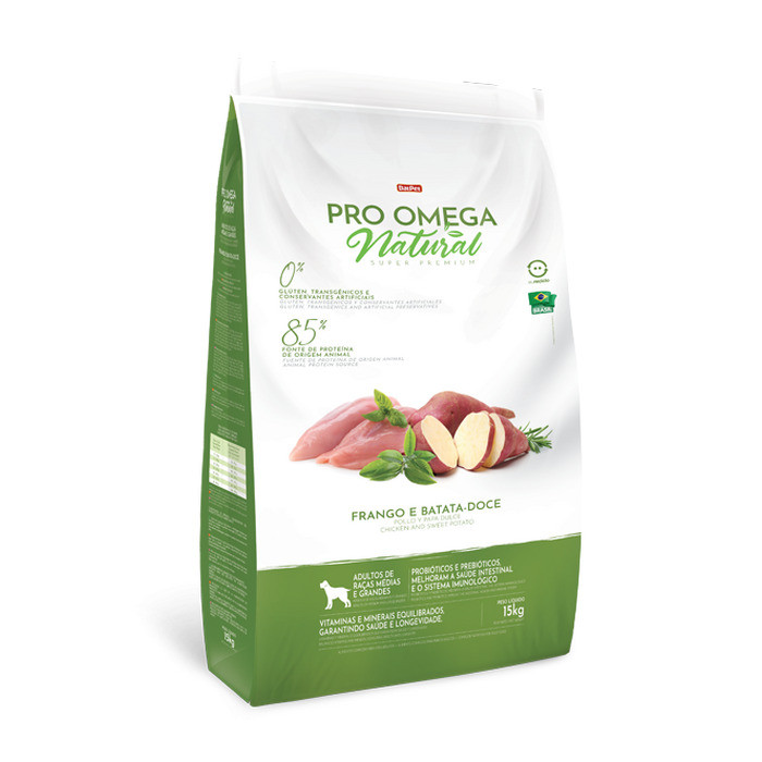 Ração Pro Omega Natural Cão Adulto Raças Médias e Grandes 15 KG
