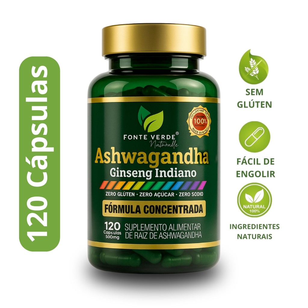 Suplemento Ashwagandha 500mg 120 cápsulas - Fonte verde | Ashwaga Ginseng Indiano - Original em Oferta na Shopee