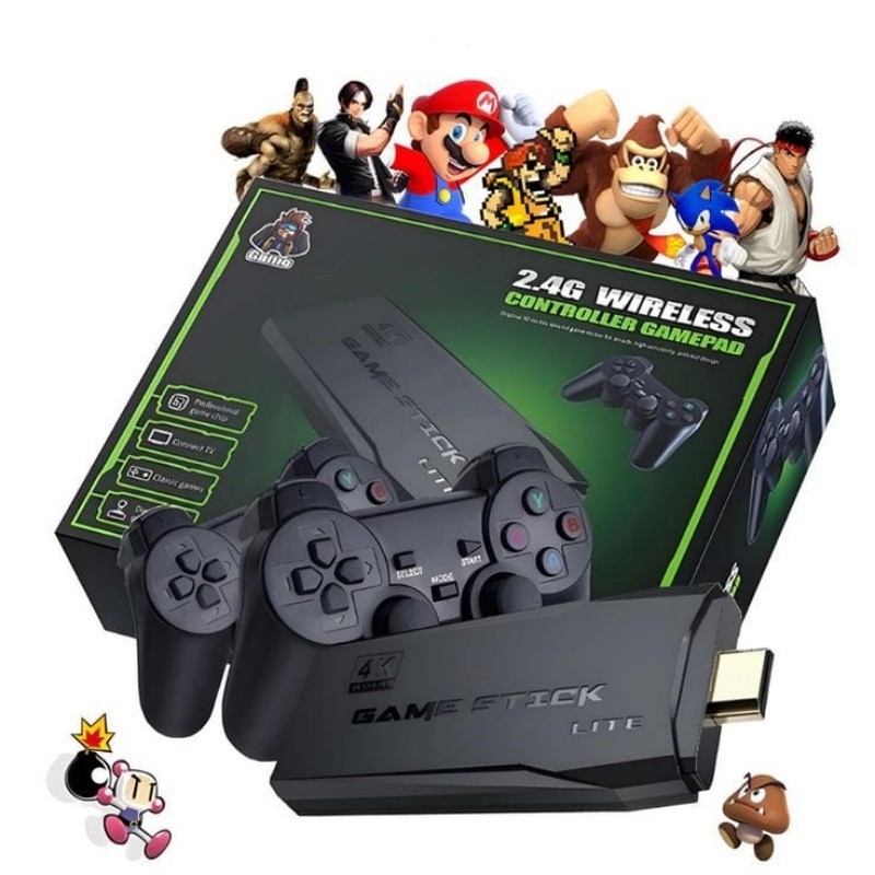 Game Stick Videogame 4K Com 20.000 Jogos 64gb 2 Controladores Sem Fio Portátil Retrô - DKL