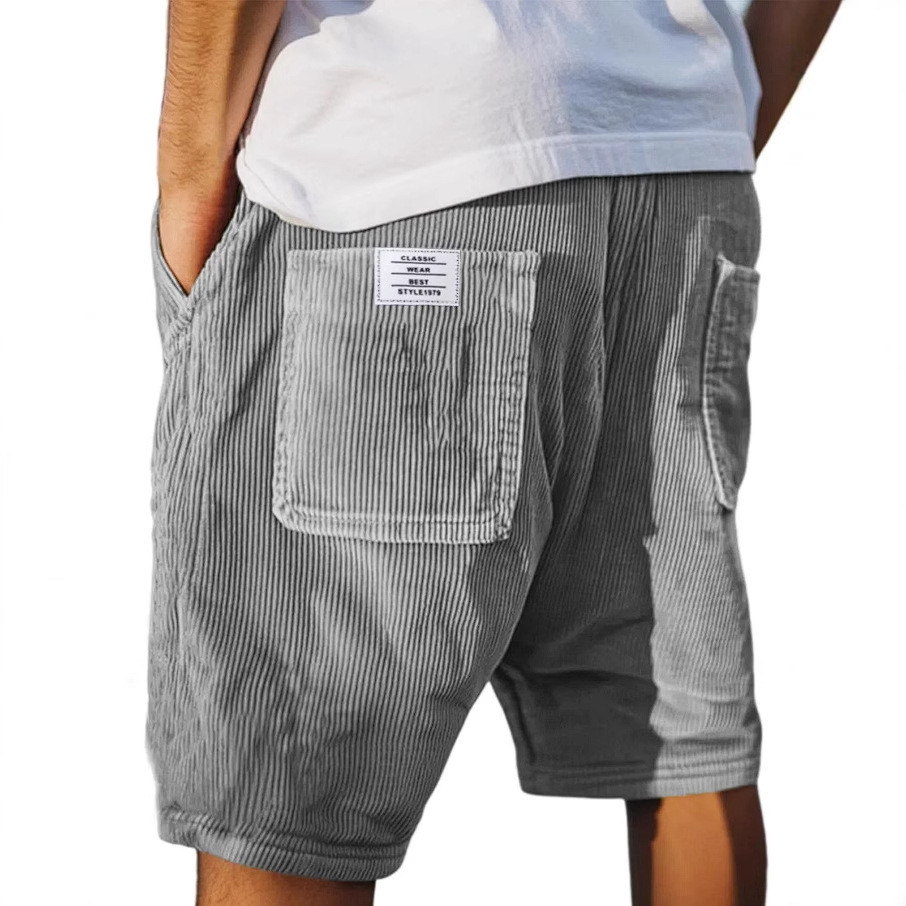 Nova moda masculina Multi-bolso etiqueta bordada Retro veludo Shorts
