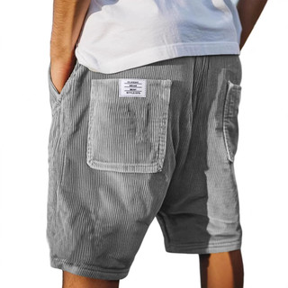 Nova moda masculina Multi-bolso etiqueta bordada Retro veludo Shorts