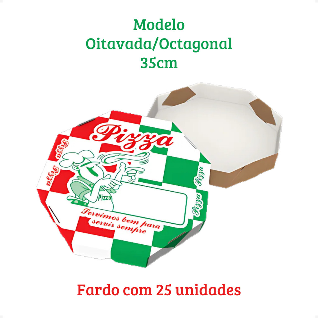 Caixa Embalagem para Pizza Fardo 35cm Oitavada Fardo 25 Unidades
