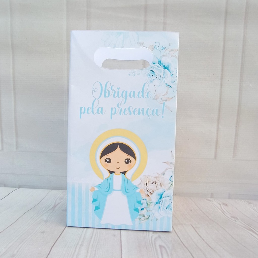 Sacolinhas NOSSA SENHORA DAS GRAÇAS AZUL FLORAL - Sacola para lembrancinha de aniversário infantil - Pegue e Monte