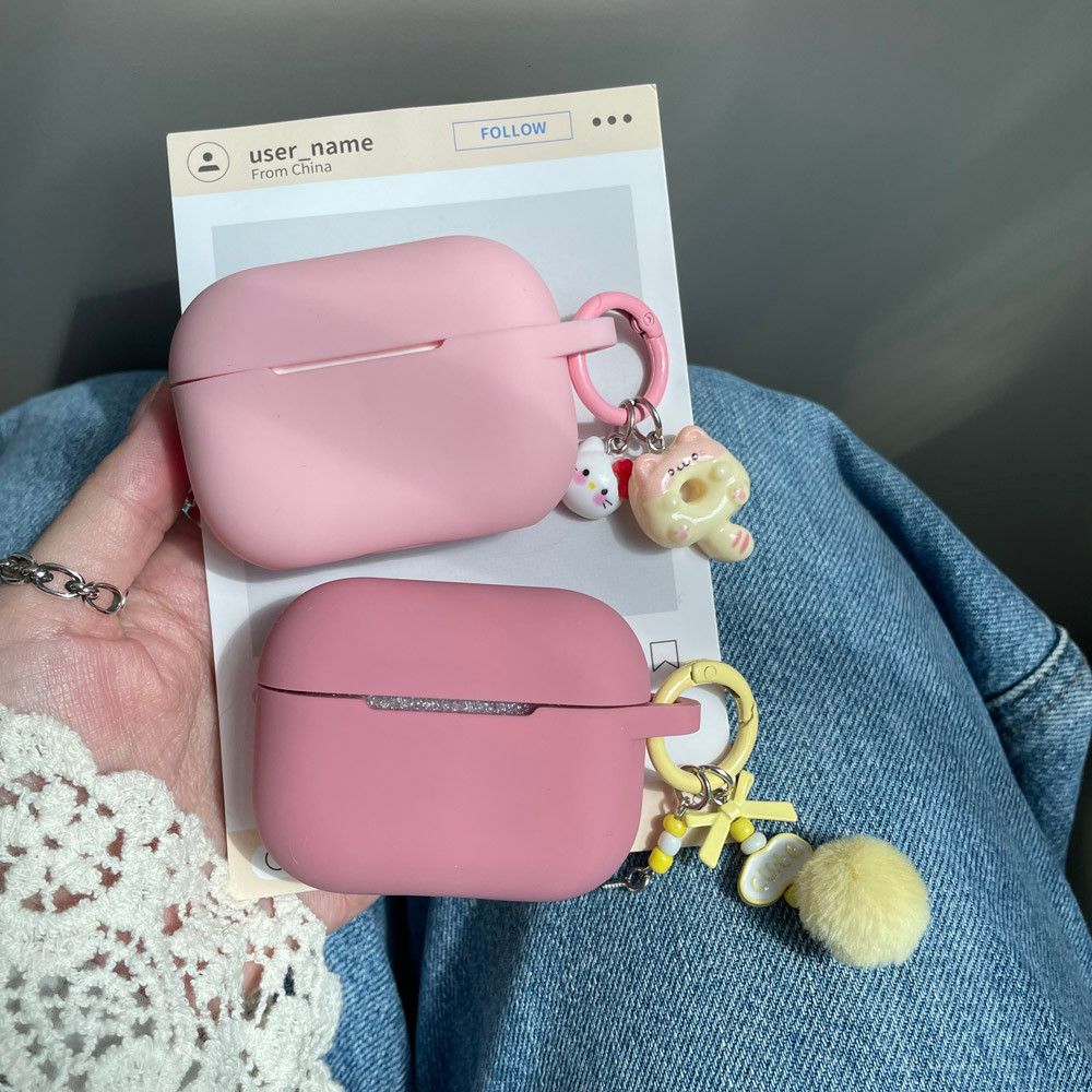 Capa De Fone De Ouvido De Silicone Rosa Para AirPods Pro3 2025 Com Chaveiro De Bola De Cabelo 1 2 3 4 Pro 2a 3a Geração em Oferta na Shopee