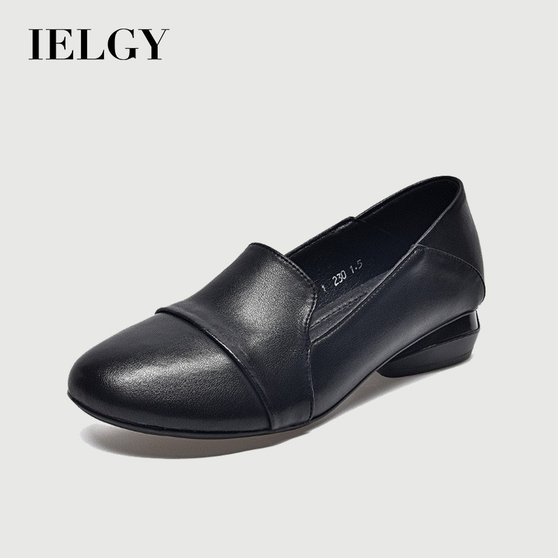 IELGY 2025 Outono Simples Elegante Salto Baixo Dedo Redondo Sapatos Baixos Para Mulheres Couro Macio em Oferta na Shopee
