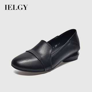 IELGY 2025 Outono Simples Elegante Salto Baixo Dedo Redondo Sapatos Baixos Para Mulheres Couro Macio