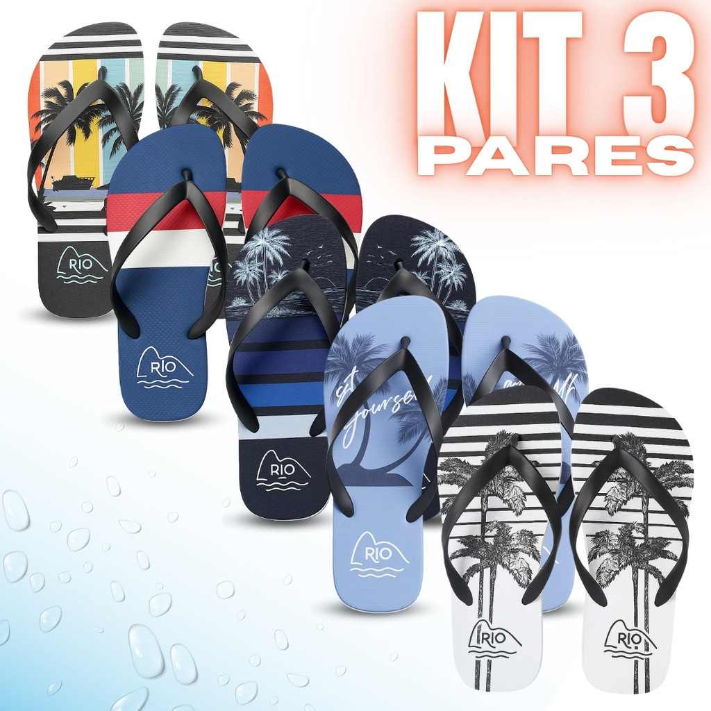 Kit 3 Pares de Chinelo Masculino Leve, Confortável e Ideal para o Verão em Oferta na Shopee