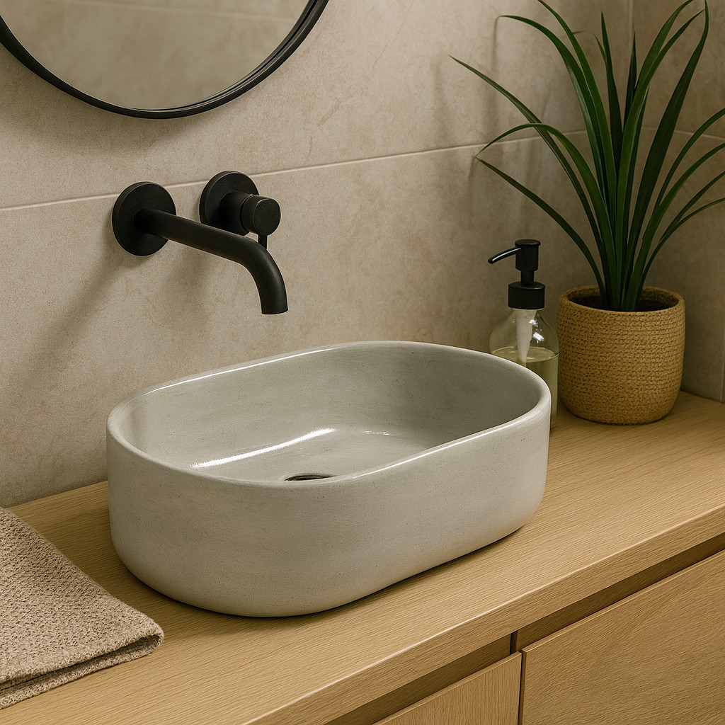 Cuba De Concreto Oval Para Banheiro Sobrepor Sofisticado Elegante em Oferta na Shopee