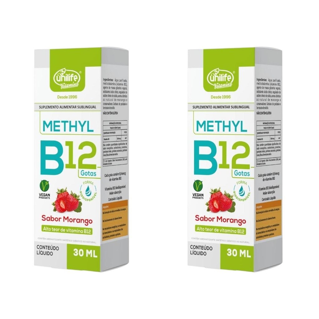 2Uni Líquido Methyl Vitamina B12 Sabor Morango De 30ml Cada