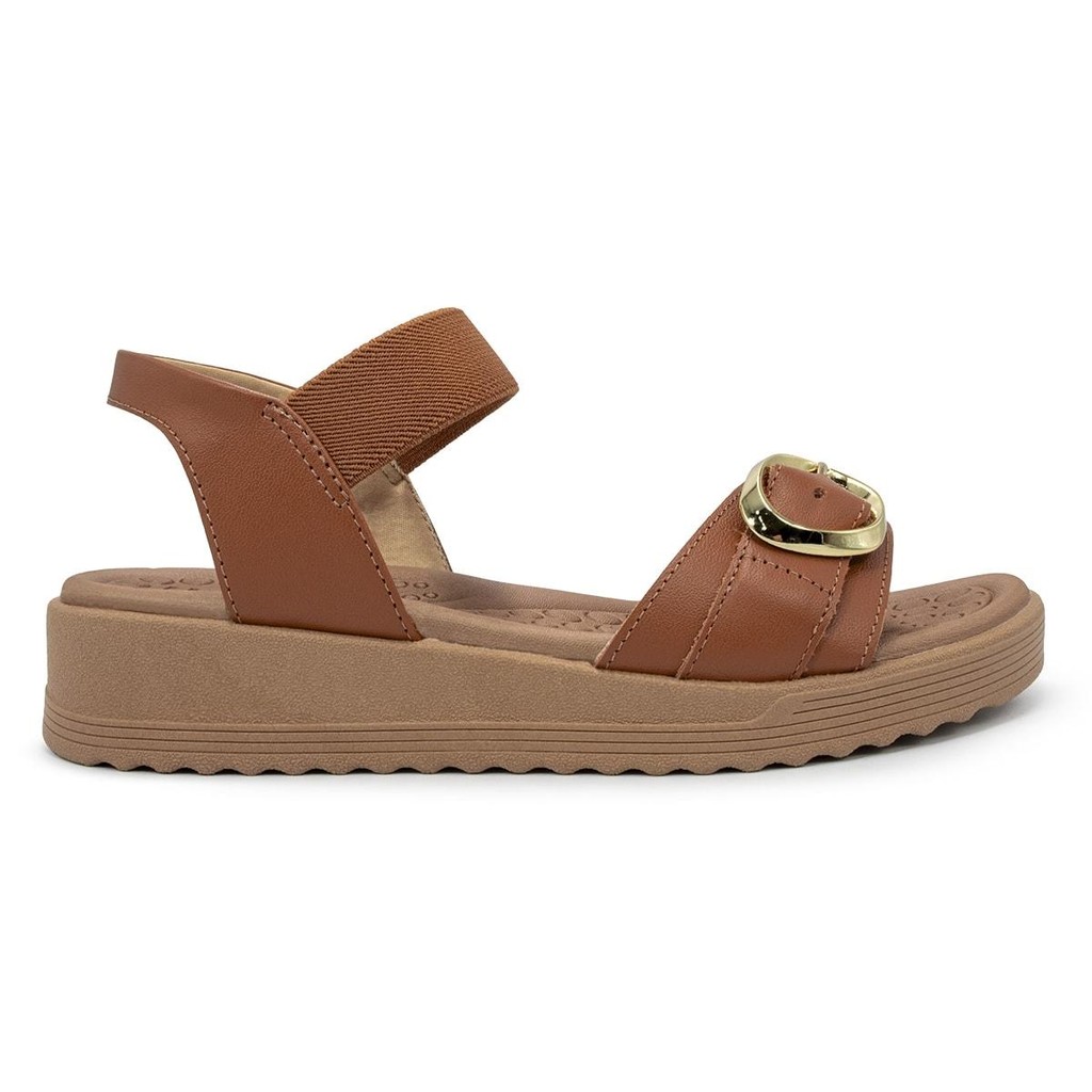 Sandália Usaflex Feminina Salto Anabela Fivela Couro Casual UD13002 em Oferta na Shopee
