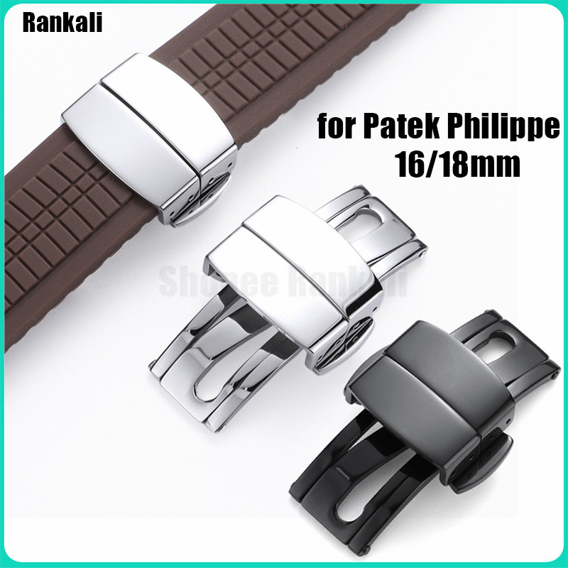 16mm 18mm Pulseira De Relógio De Aço Inoxidável Fivela De Metal Fecho De Borracha De Silicone Borboleta Fivelas Acessóri