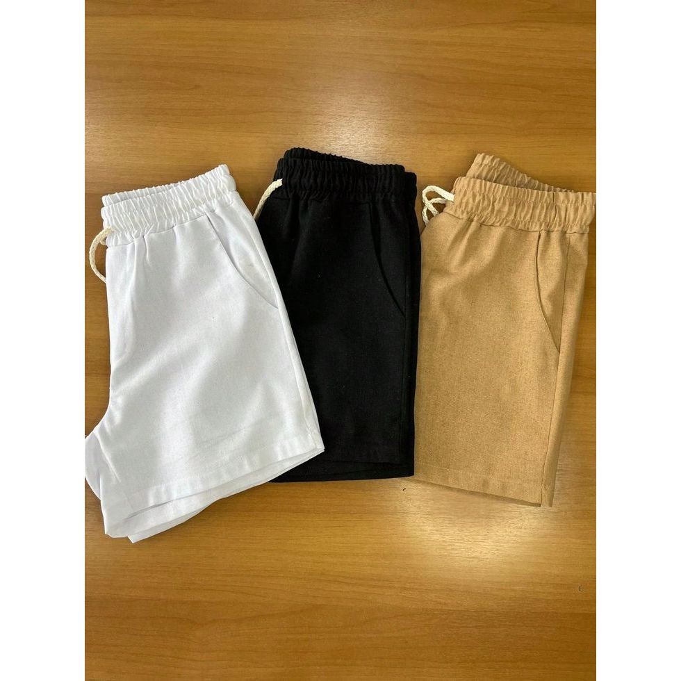 Kit com 3 Short Linho Masculino Bermuda Mauricinho Moda Praia Básico curto