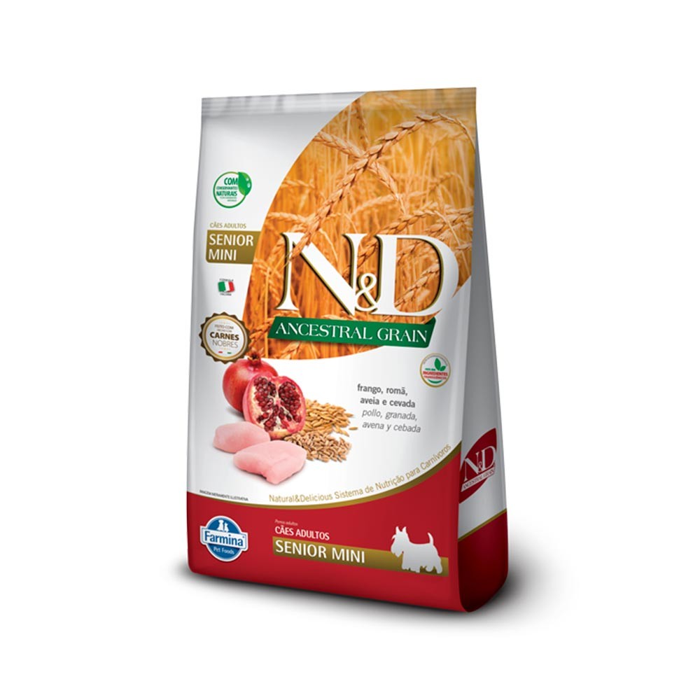 Ração N&D Ancestral Grain para Cães Sênior de porte Mini sabor Frango e Romã 2,5kg