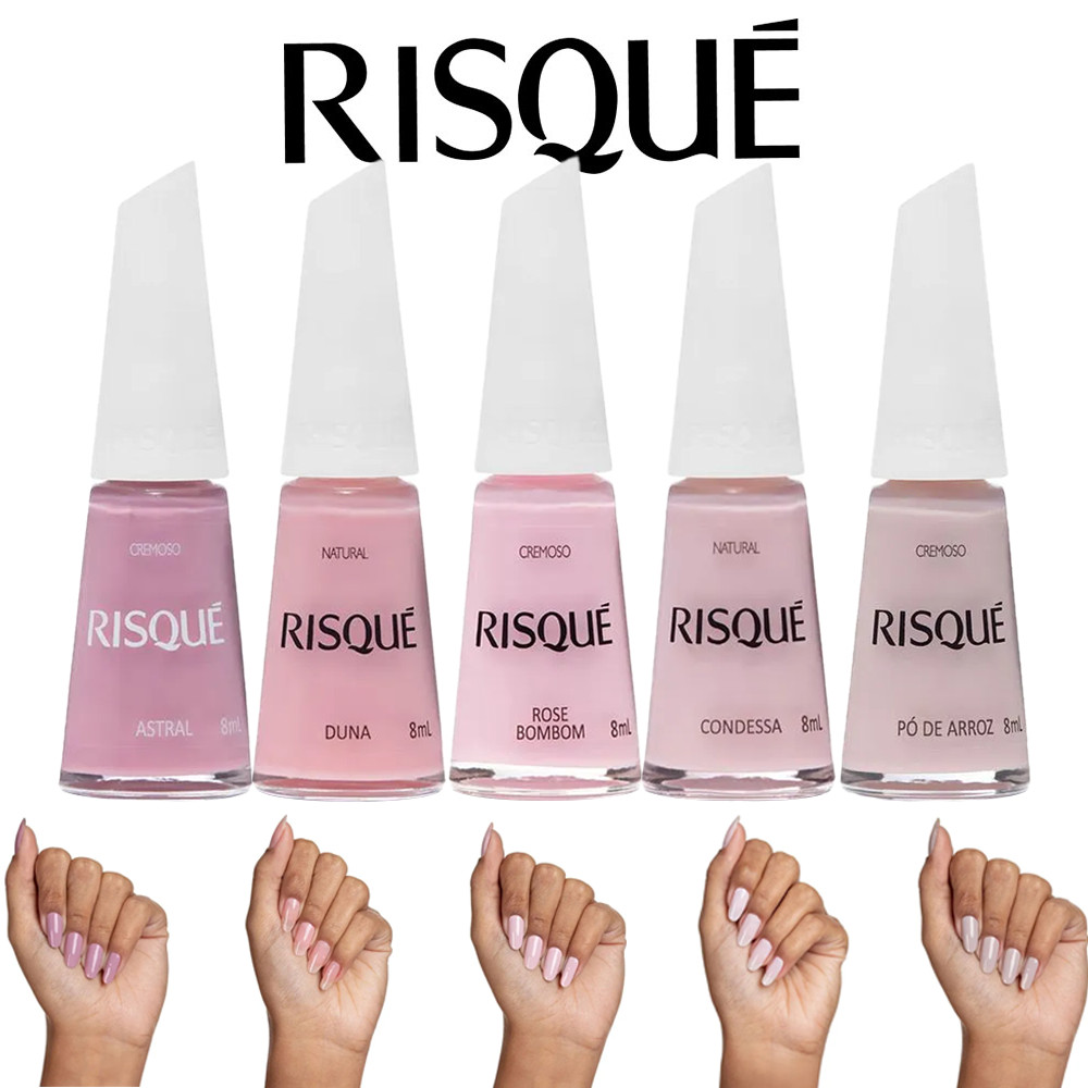 Kit 5 Esmaltes Rosas Naturais e Cremosos Risqué em Oferta na Shopee