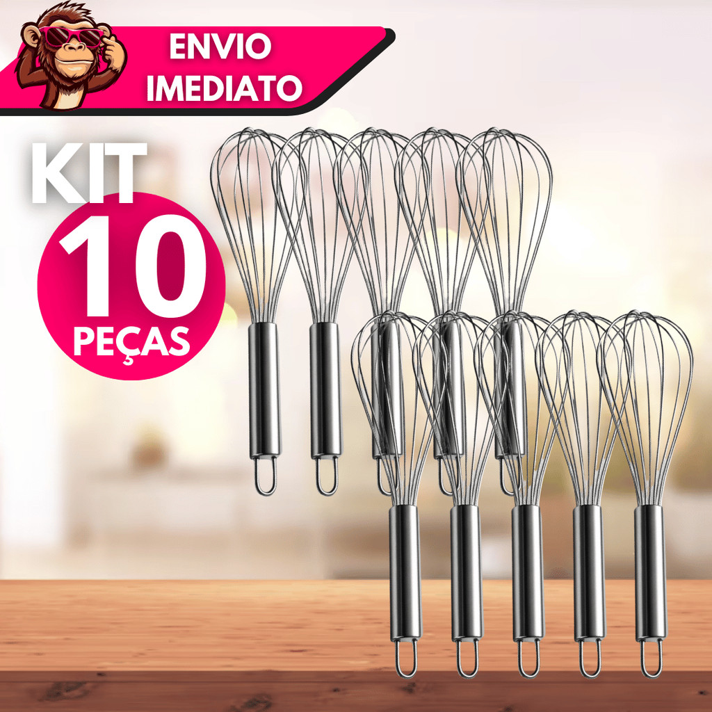 Kit 2/3/5/10 Fuê Inox Fouet Profissional Utensílio Culinário Cozinha Confeitaria