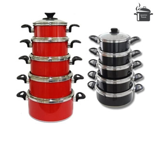 Jogo de Panelas 5 Peças Kit de Panelas - Feito Para Durar Preto e Vermelho