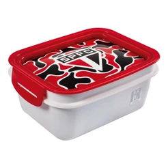 Pote Marmita Hermética Futebol Time São Paulo Divisória Travas Lanche Alimentos Micro ondas Freezer 850 ml Plasútil