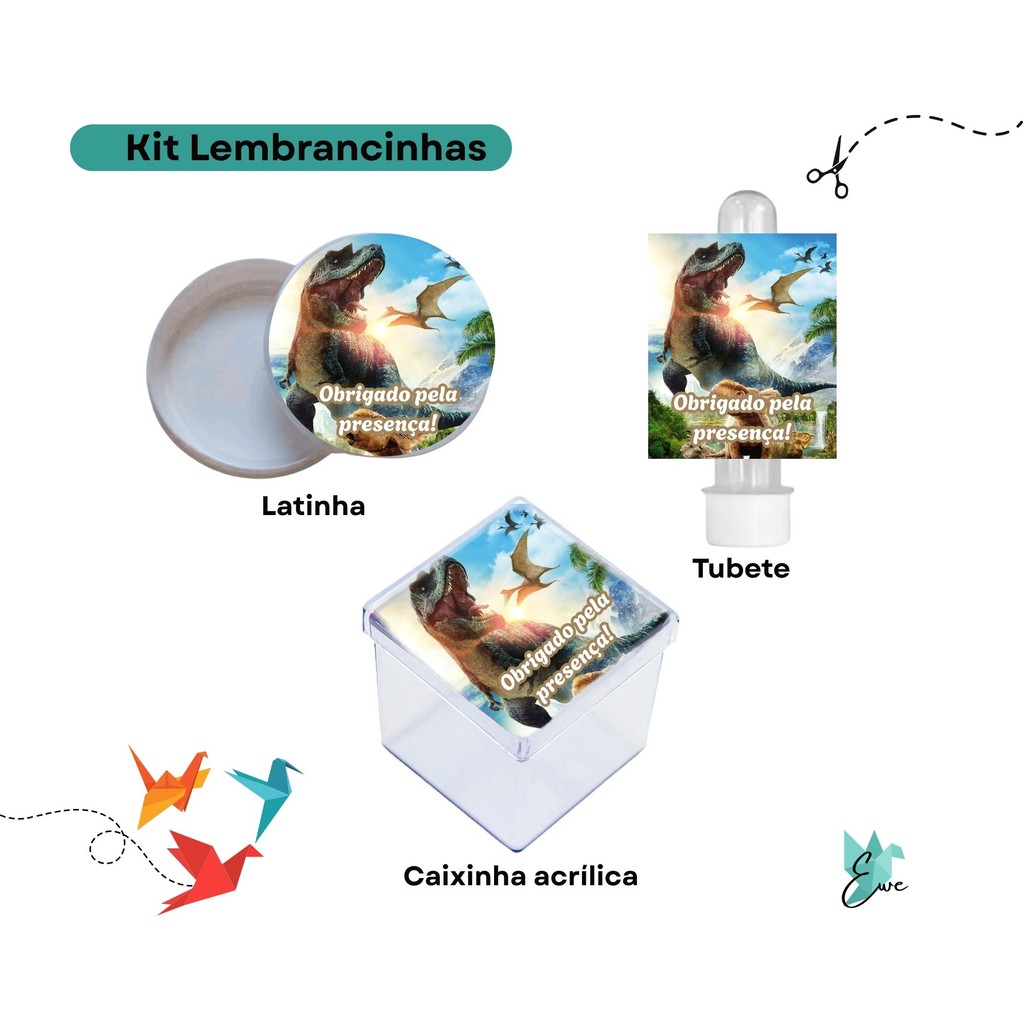 Kit 30 Lembrancinhas Personalizadas Dinossauros - Tubete, Caixinha Acrílica e Latinha | Aniversário