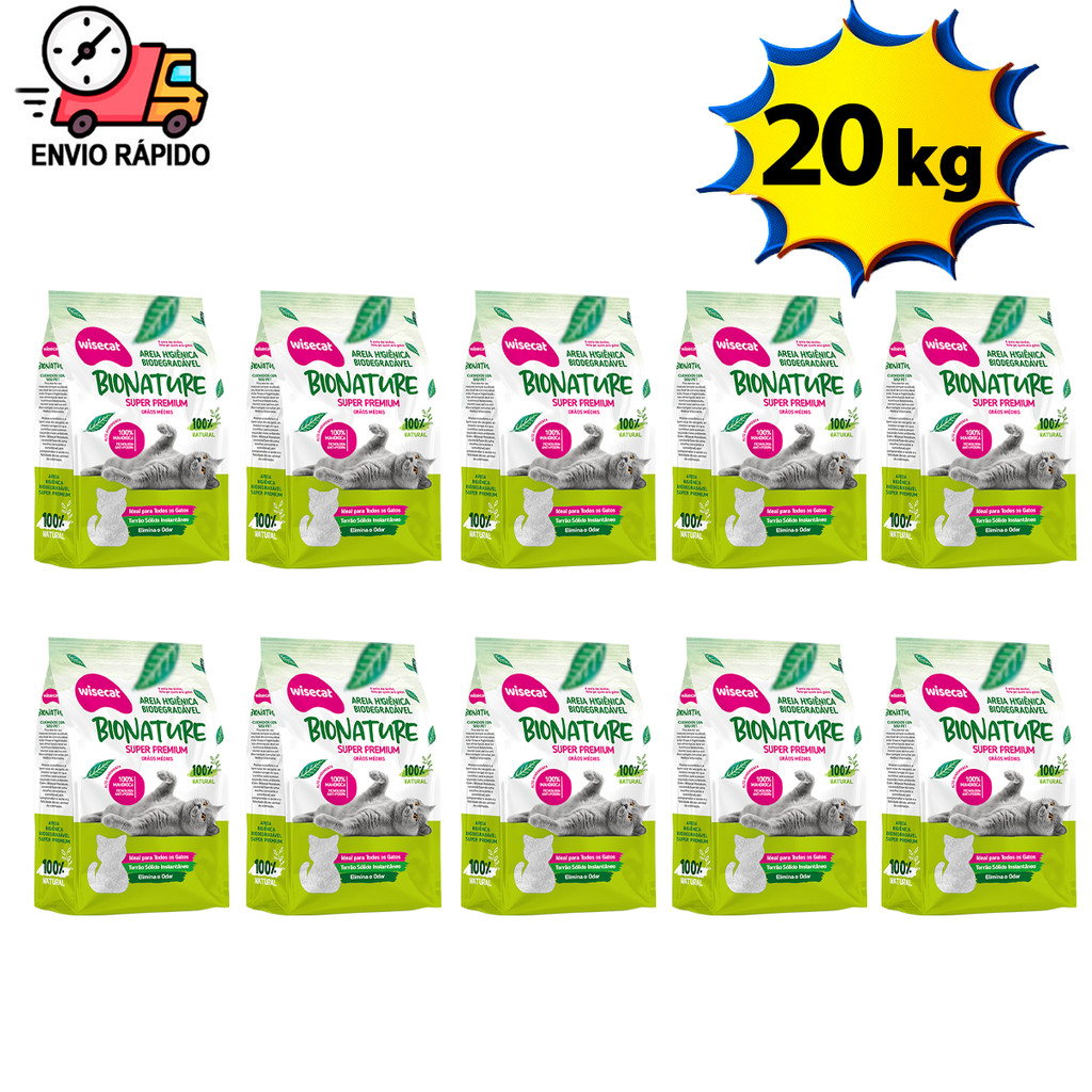 Areia Para Gato de Mandioca Wisecat 10 ou 20kg Biodegradável Areia de Gato em Oferta na Shopee