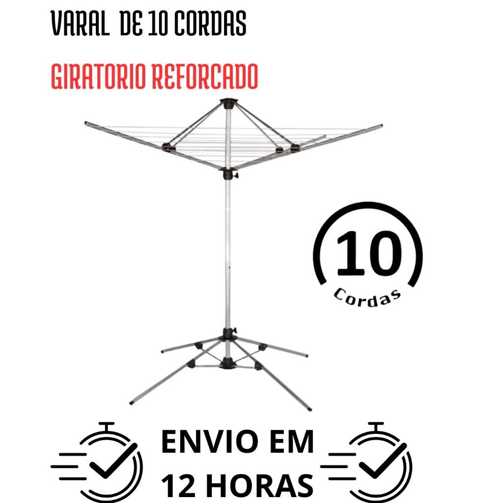 Varal De Chão Giratório 10 Cordas 100% Em Alumínio Reforçado Bi-partido em Oferta na Shopee