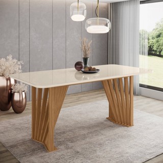 Mesa de Jantar com Tampo Mdf e Vidro com Canto Arredondado 180 Cm Adriana 180 em Oferta na Shopee