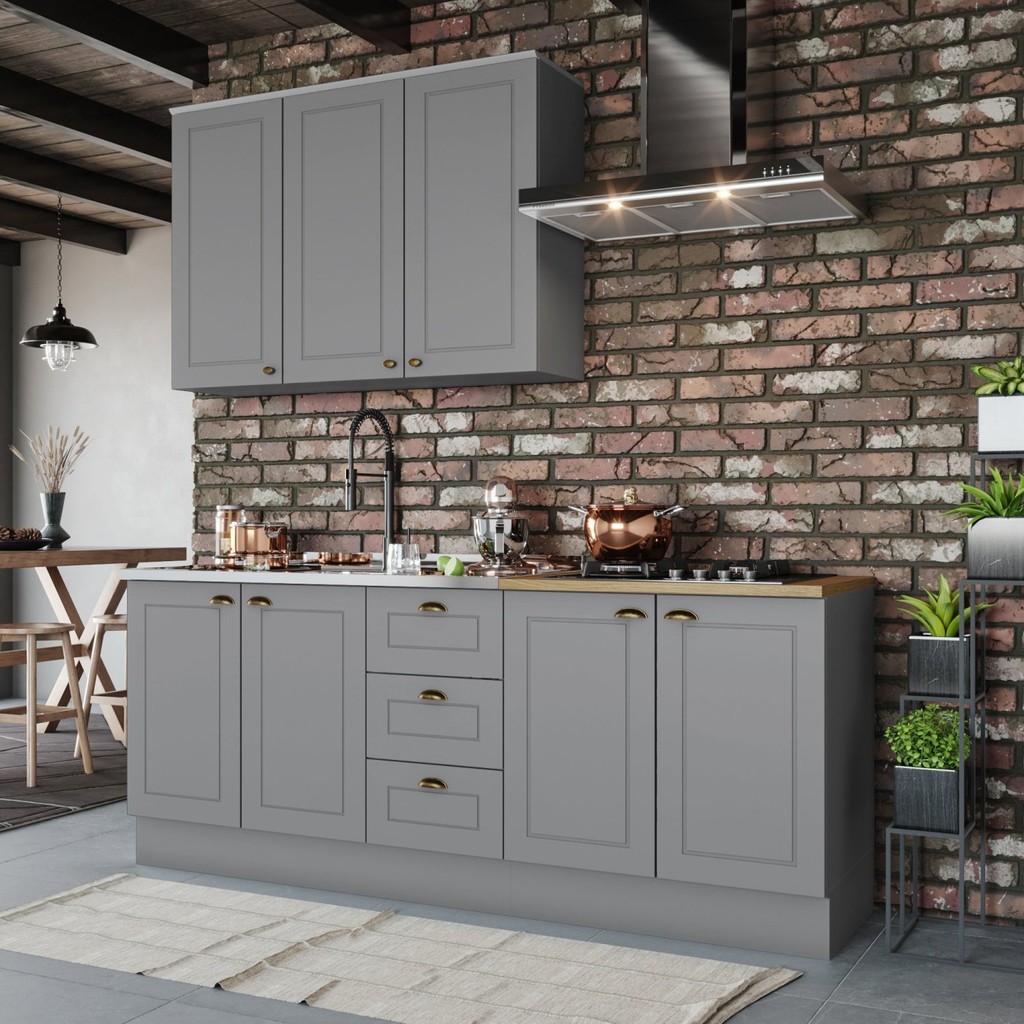 Cozinha Compacta 3 Peças com Tampo Para Cooktop Emily Cinza/Nature em Oferta na Shopee